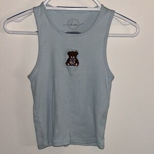 Women’s Teddy Bear🧸Baby Blue Ribbed Tank Top, Size X-Small
